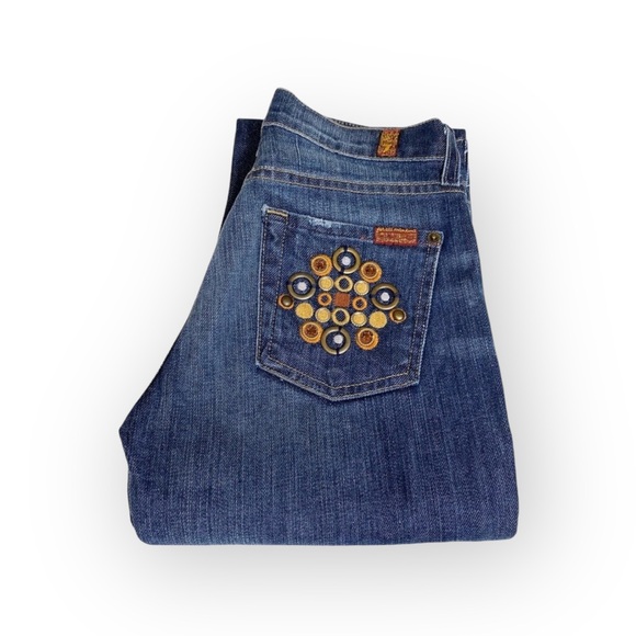 new 7 For All Mankind® ☯︎︎ Embroidered Medallion Bootcut Jeans ☯︎︎ New York Dark - Picture 8 of 16